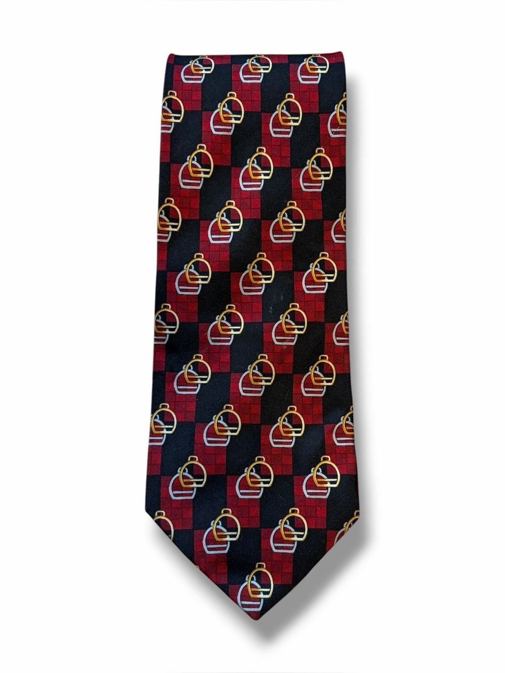 Vintage Paolo Gucci Tie Black Red 100% Silk Equestrian Bit Italian Retro